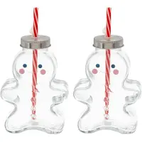 Novaliv 2X Tassen Glühwein 440 ml Personalisierte Weihnachtstasse mit Trinkhalm - Lebkuchenmann als Glühweinbecher - Christbaumkugel Motiv Tasse Tannenbaum Kugel Weihnachtstassen Handwärmer Mugs