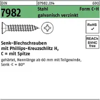 FAST-X Senkblechschraube DIN 7982 m.Kreuzschlitz-PH/Spitze C 4,2 x 80 -H Stahl galvanisch verzinkt