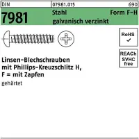 FAST-X Blechschraube DIN 7981 LIKO m.Kreuzschlitz-PH F 3,5 x 22 -H Stahl galvanisch verzinkt m.Zapfen