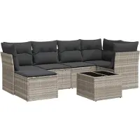 vidaXL 7-tlg. Garten-Sofagarnitur mit Kissen Hellgrau Poly Rattan