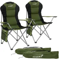 HAUKI Campingstuhl 2er Set, Khaki, klappbar & gepolstert mit Getränkehalter & Tragetasche, belastbar bis 150 kg, Hochlehner Faltstuhl für Garten &