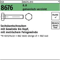 Industrial Quality Supplies Sechskantschraube ISO 8676 VG M 10 x1,25x 30 8.8 galvanisch verzinkt