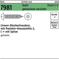 Industrial Quality Supplies Blechschraube DIN 7981 LIKO m.Kreuzschlitz-PZ 3,9x 25 -C-Z Stahl galvanisch verzinkt m.Spitze