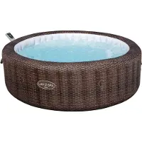 Bestway LAY-Z-SPA Energiespar-Whirlpool Bali AirJet mit App-Steuerung + integrierter UltraFit -Pumpeneinheit, für 7 Personen Ø 216 x 71 cm, Rattan-Optik (Schokobraun)