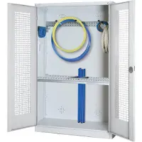 C+P Modul-Sportgeräteschrank "Grundausstattung" mit Lochblech-Flügeltüren, HxBxT 195x120x50 cm, Ergo-Lock Muldengriff, Rubinrot (RAL 3003), Anthrazit (RAL 7021), Gleichschließung