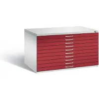 C+P Zeichnungsschrank, DIN A0, 10 Schubladen, Höhe 760 mm, lichtgrau / rubinrot