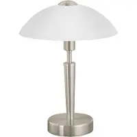 Eglo Tischleuchte Solo 1, 1 flammige Tischlampe, Nachttischlampe aus Metall in Silber und Glas in weiß satiniert, E14 Fassung, inkl. Touchdimmer