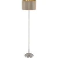 Eglo Stehlampe Maserlo, 1 flammige Textil Stehleuchte, Standleuchte aus Metall in Silber und Stoff in Taupe, gold, E27 Fassung, inkl. Trittschalter