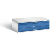 C+P Zeichnungsschrank, DIN A0, 3 Schubladen, Höhe 420 mm, lichtgrau / enzianblau