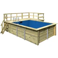 Karibu Aufstellpool Holzpool-Set Grösse 2 rechteckig 582x483x124 cm inkl. Bodenschutzvlies, Innenauskleidung mit Keilbiese & Leiter mit Plattform