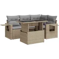 vidaXL 5-tlg. Garten-Sofagarnitur mit Kissen Beige Poly Rattan
