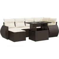 vidaXL 7-tlg. Garten-Sofagarnitur mit Kissen Braun Poly Rattan