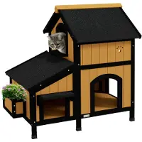 PawHut Outdoor-Katzenhaus Tannenholz Katzenhütte für Draußen Gelb 96L x 65B x 85,5H cm