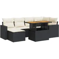 vidaXL 7-tlg. Garten-Sofagarnitur mit Kissen Schwarz Poly Rattan