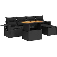 vidaXL 6-tlg. Garten-Sofagarnitur mit Kissen Schwarz Poly Rattan