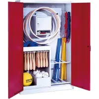 C+P Sportgeräteschrank mit Vollblech-Flügeltüren (Typ 1), HxBxT 195x120x50 cm, Ergo-Lock Muldengriff, Rubinrot (RAL 3003), Lichtgrau (RAL 7035), Gleichschließung