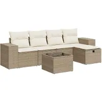 vidaXL 6-tlg. Garten-Sofagarnitur mit Kissen Beige Poly Rattan