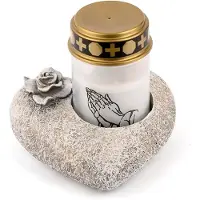 Novaliv Grabschmuck I Herz Rose I Grau I inkl. LED Grablicht weiss I Gedenkkerze Grablaterne
