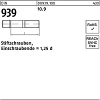 Reyher DIN 939 Stiftschraube M16x200 Stahl 10.9 blank