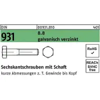 Industrial Quality Supplies Sechskantschraube DIN 931 m.Schaft M 22 x 70 8.8 galvanisch verzinkt