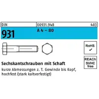 Industrial Quality Supplies Sechskantschraube DIN 931 m.Schaft M 10 x 120 A 4 - 80