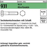 Industrial Quality Supplies Sechskantschraube DIN 931 m.Schaft M 8 x 70 10.9 zinkbesch Gleitmittel flZnnc 480h-L