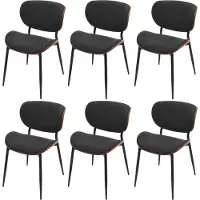 Mendler 6er-Set Esszimmerstuhl MCW-O45, Bugholz Stoff (370g/m²) MVG- Walnuss-Optik, dunkelgrau