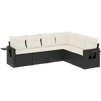 vidaXL 6-tlg. Garten-Sofagarnitur mit Kissen Schwarz Poly Rattan
