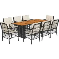 vidaXL 9-tlg. Garten-Essgruppe mit Kissen Schwarz Poly Rattan