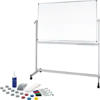 MAUL Mobiles Whiteboard MAULstandard, 900 x 1200 mm, 2-seitig, drehbar + Whiteboard Zubehörset, 31-teilg