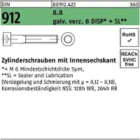Hörger & Geßler Zylinderschraube DIN 912 m.Innensechskant M 20 x 55 8.8 gal Zn 8 DiSP + SL