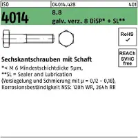 Industrial Quality Supplies Sechskantschraube ISO 4014 m.Schaft M 16 x 260 8.8 galvanisch verzinkt 8 DiSP+SL