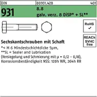 Hörger & Geßler Sechskantschraube DIN 931 m.Schaft M 16 x 100 8.8 gal Zn 8 DiSP + SL