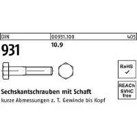 Industrial Quality Supplies Sechskantschraube DIN 931 m.Schaft M 5 x 80 10.9