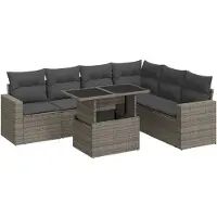 vidaXL 7-tlg. Garten-Sofagarnitur mit Kissen Grau Poly Rattan