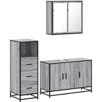 vidaXL 3-tlg. Badmöbel-Set Grau Sonoma Holzwerkstoff