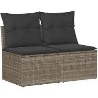 vidaXL 2-tlg. Garten-Sofagarnitur mit Kissen Grau Poly Rattan Akazie