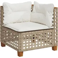 vidaXL Garten-Ecksofa mit Kissen Beige Poly Rattan