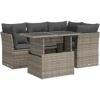 vidaXL 5-tlg. Garten-Sofagarnitur mit Kissen Grau Poly Rattan