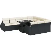 vidaXL 11-tlg. Garten-Sofagarnitur mit Kissen Schwarz Poly Rattan