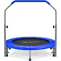 Costway φ101cm Mini Trampolin mit höhenverstellbarm Haltegriff, Fitness Trampolin faltbar, Kindertrampolin bis 150kg belastbar, Gartentrampolin für Erwachsene und Kinder