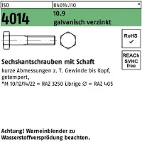 Industrial Quality Supplies Sechskantschraube ISO 4014 m.Schaft M 16 x 150 10.9 galvanisch verzinkt