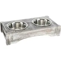 Trixie Set Stainless Steel Feeders Wood 2 Bowl Silber 0.75 L