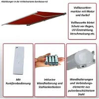 Mendler Elektrische Kassettenmarkise H124, Markise Vollkassette 5x3m Acryl Grau/Weiß