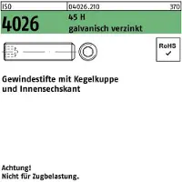 Reyher Gewindestift ISO 4026 Kegelkuppe/Innen-6-kant M 10 x 12 45 H galvanisch verzinkt