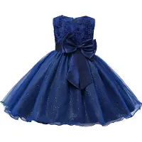 Northix Abendkleid mit Schleife und Blumen - Blau (140)