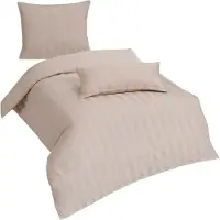 TRAUMSCHLAF Mako-Satin Bettwäsche Uni Streifen 4 cm 200x200 cm + 2x 40x80 cm beige