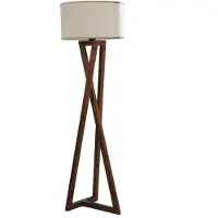 Opviq , Maçka Ceviz Lambader Silindir Finli Krem Erkametli, Stehlampe, Holzkörper, Nussbaum, 45 x 45 x 150 cm