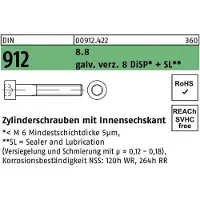 F. REYHER Nchfg. GmbH & Co. KG Zylinderschraube DIN 912 m.Innensechskant M 8 x 100 8.8 gal Zn 8 DiSP + SL