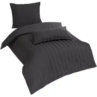 TRAUMSCHLAF Mako-Satin Bettwäsche Uni Streifen 4 cm 200x200 cm + 2x 80x80 cm anthrazit